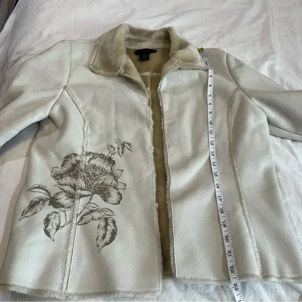 The Limited Faux Suede Floral Print Jacket size M Cream - Picture 8 of 11